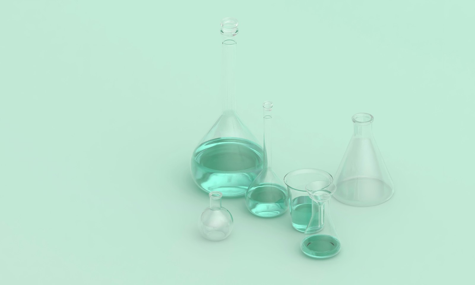 Laboratory beakers and flasks used to evaluate solvent-extraction selectivity for calcium removal